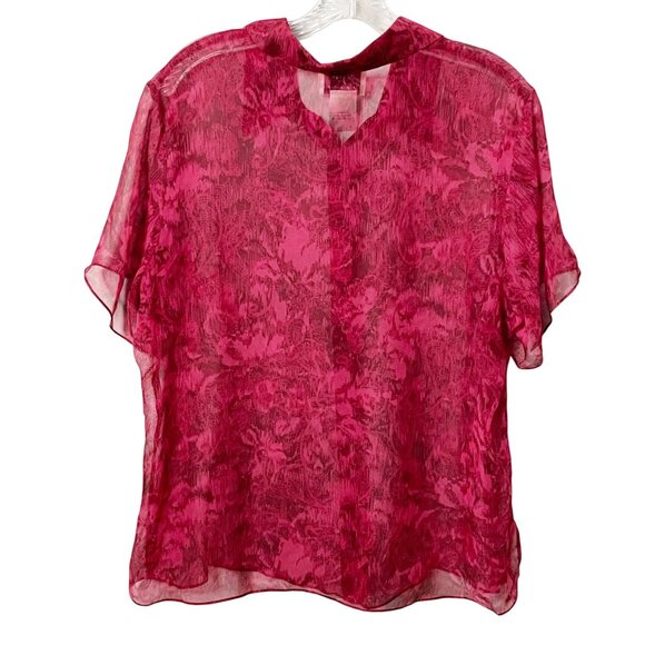 Vintage Vision Fuchsia Pink Silk Blouse Button Up Short Sleeve Women’s Size 1X - Picture 2 of 8